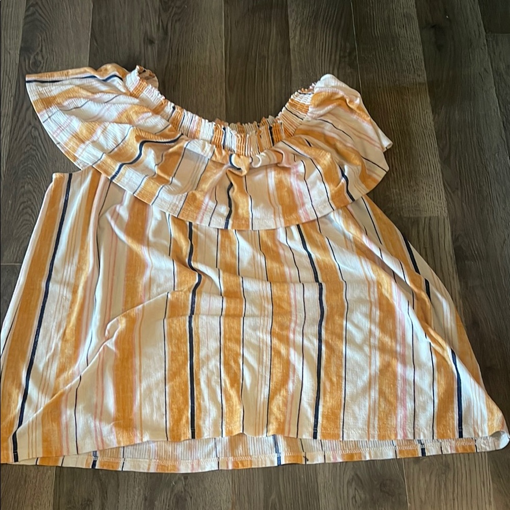 LC Lauren Conrad Orange and White Ruffled Sleeveless Blouse